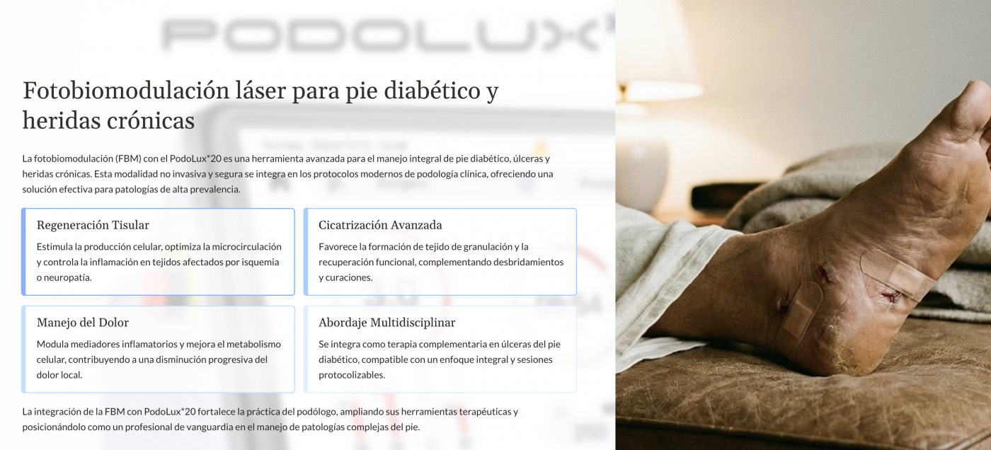 Laser para hongos en las uñas con equipo PodoLux 20 en podología clínica profesional